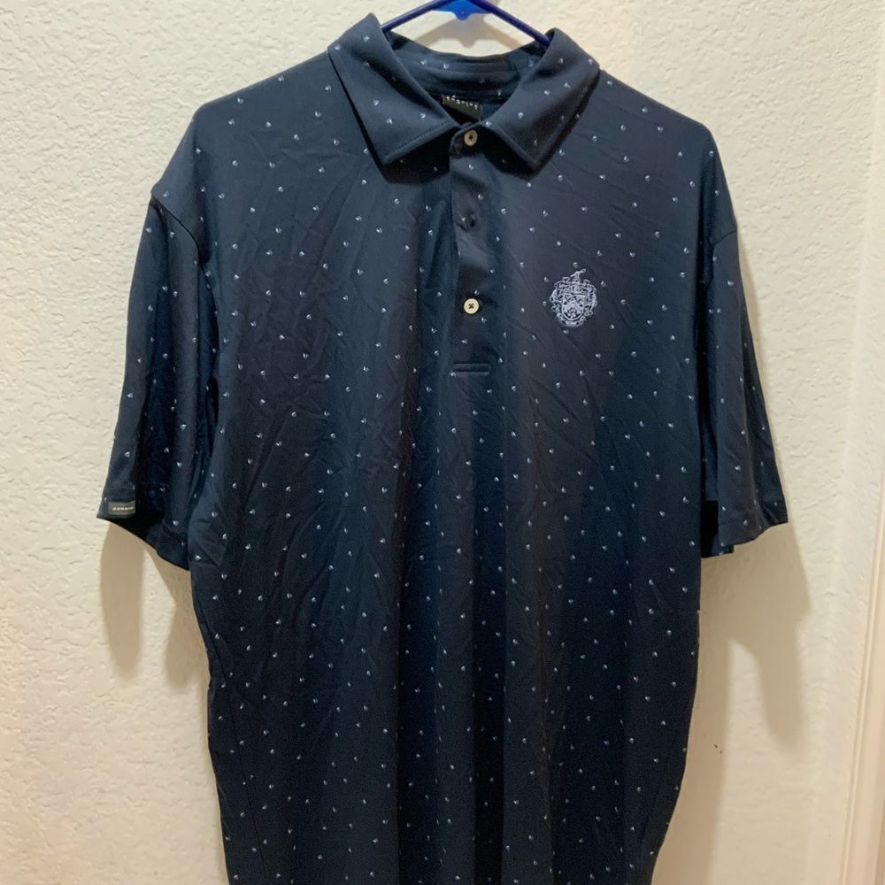 Dunning Men's Blue Pink Striped Short Sleeve Golf Polo Shirt Size Large